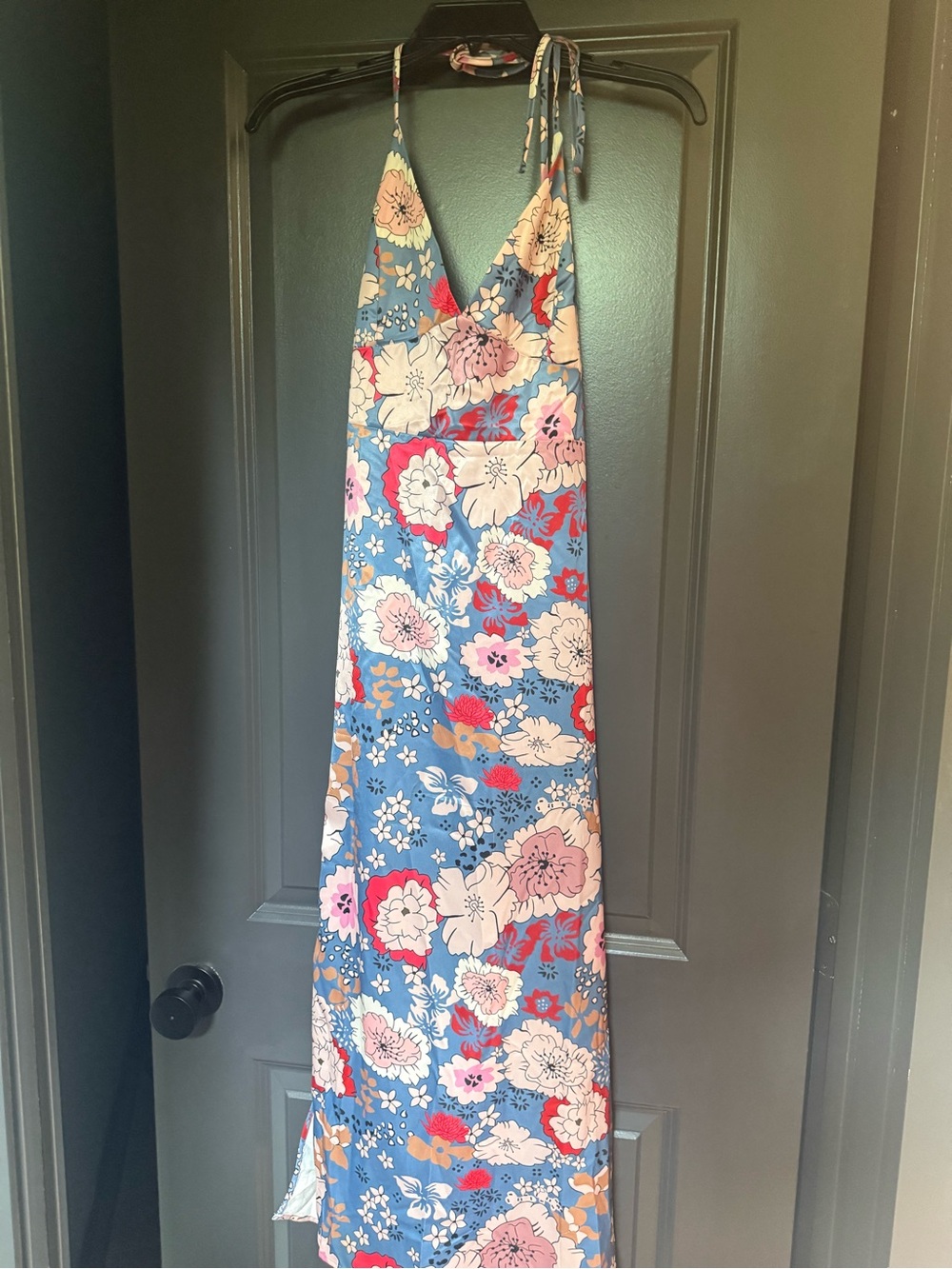 Blue Floral Halter Maxi Dress